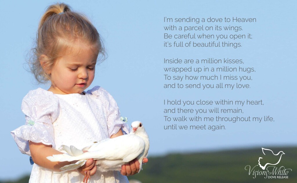 Graphic of Poem and Little Girl Hold a White Dove 